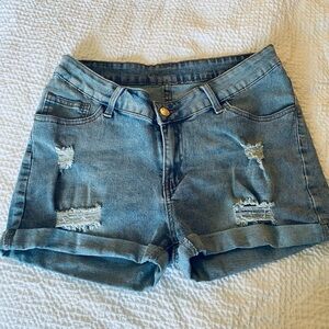 SHEIN Blue Jean Shorts with Distressed Cuffs